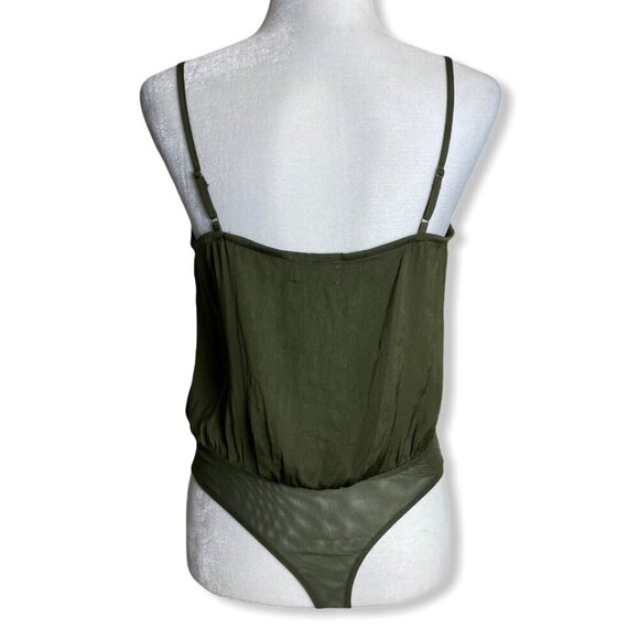 Socialite NEW Lace Trim Satin Bodysuit in Olive Green Women's Size S NWT - Picture 7 of 8